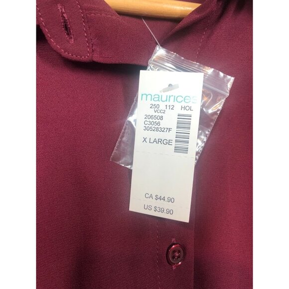 Maurices Button Front Blouse Maroon Burgundy Knot Front Long Sleeved Women's XL - Picture 8 of 9